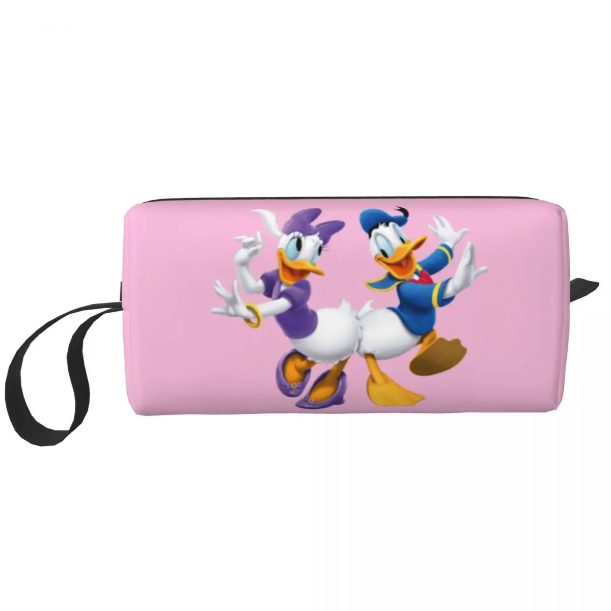 

Custom Daisy And Donald Dancing Toiletry Bag Women Cosmetic Makeup Organizer Lady Beauty Storage Dopp Kit Box