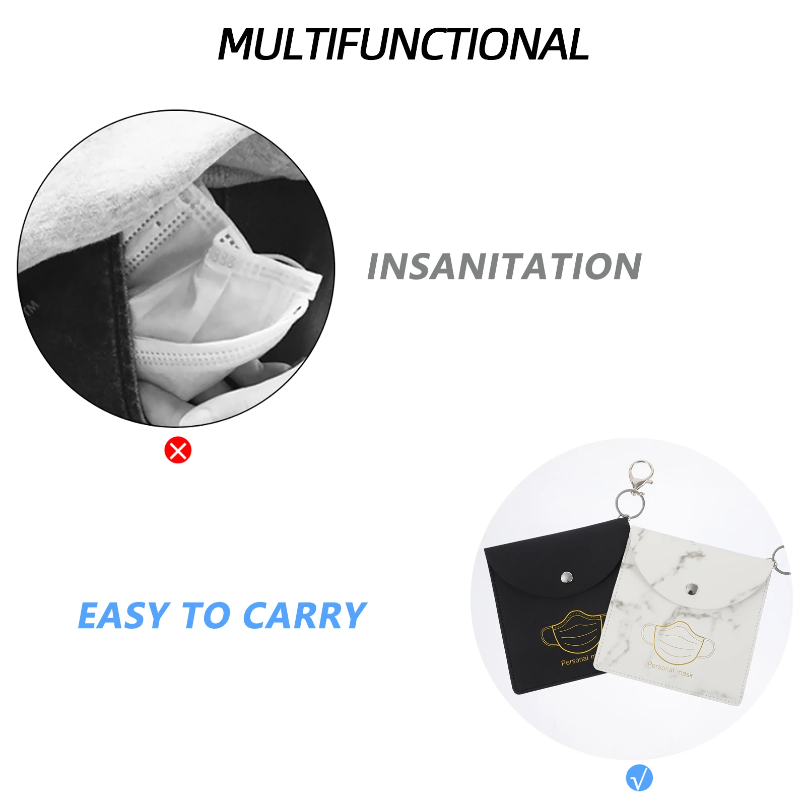 

2pcs Mask Storage Bag PU Material Lightweight Compact Travel Accessories Portable Container For Mask Outdoor Use