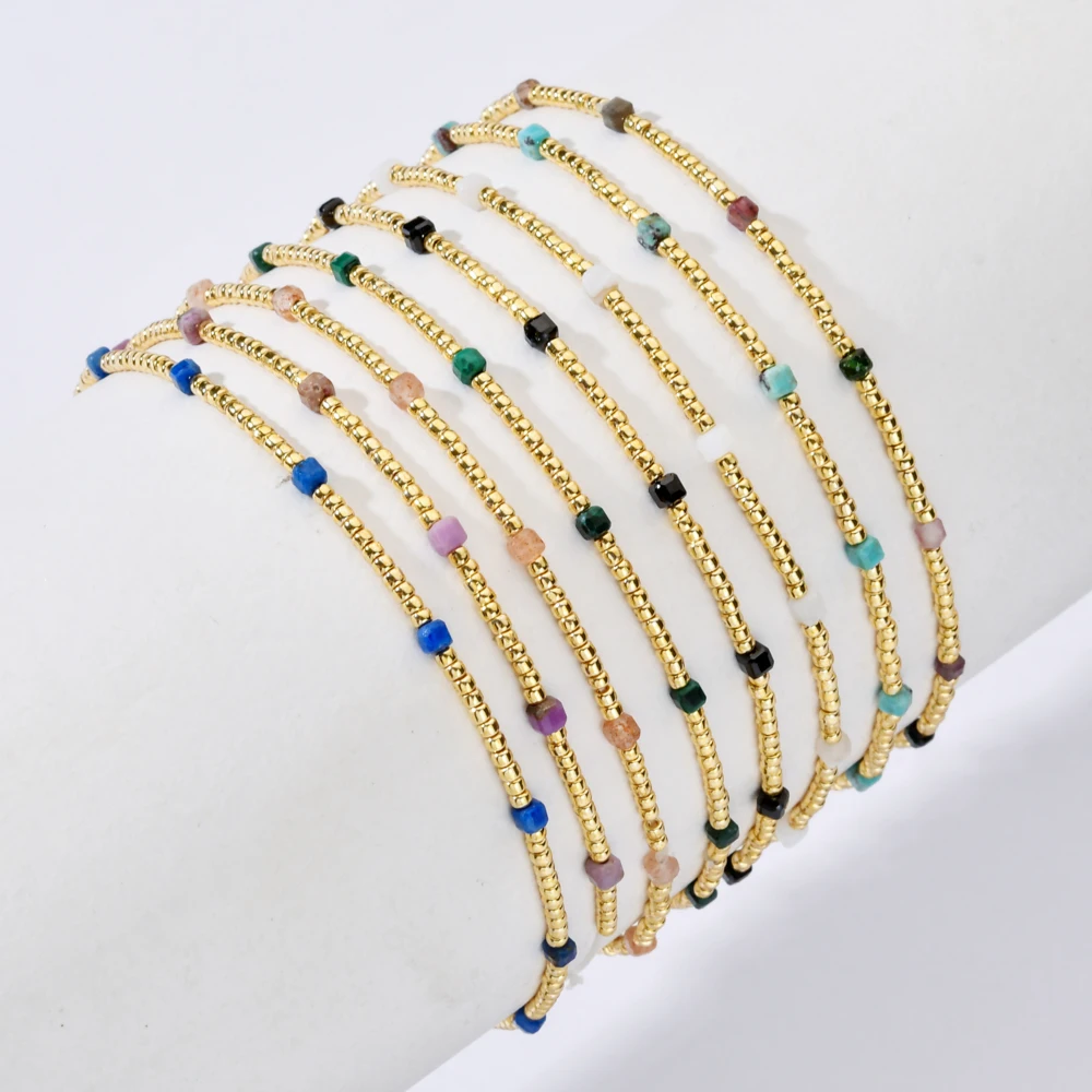 ZMZY 2 мм квадратные камни браслеты золотого цвета с бисером укладка эластичные Стрейчевые модные ювелирные изделия ручной работы модные простые женские ZMZY 2 мм квадратные камни браслеты золотого цвета с бисером укладка эластичные Стрейчевые модные ювелирные изделия ручной работы модные простые женские