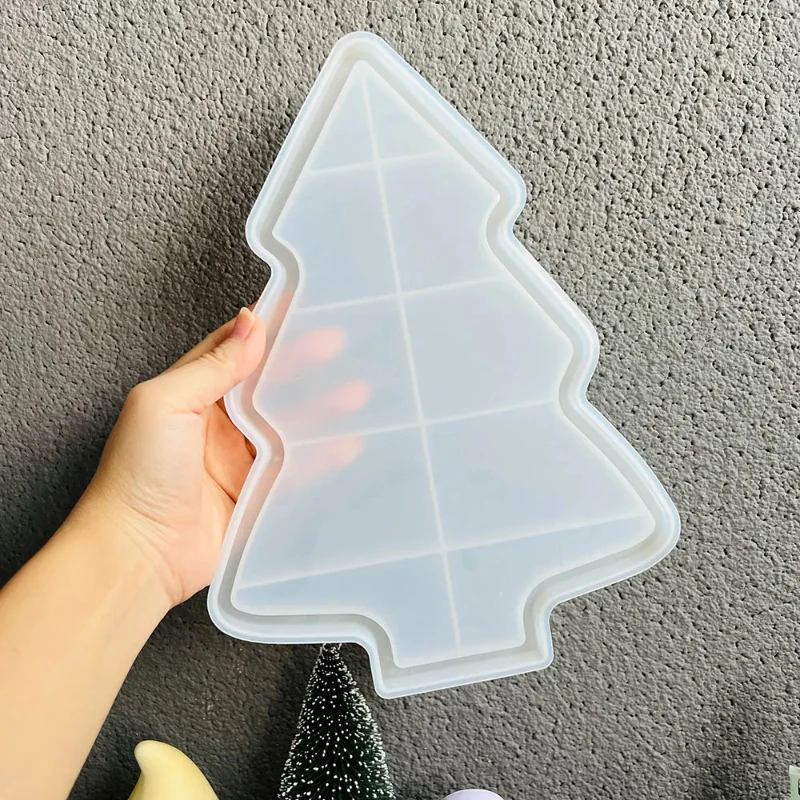 صينية شجرة عيد الميلاد الكبيرة قالب من السيليكون لتقوم بها بنفسك طبق تخزين الخرسانة أطيب التمنيات رسالة ديكور الجبس الطين الراتنج صب هدية عيد الميلاد #5