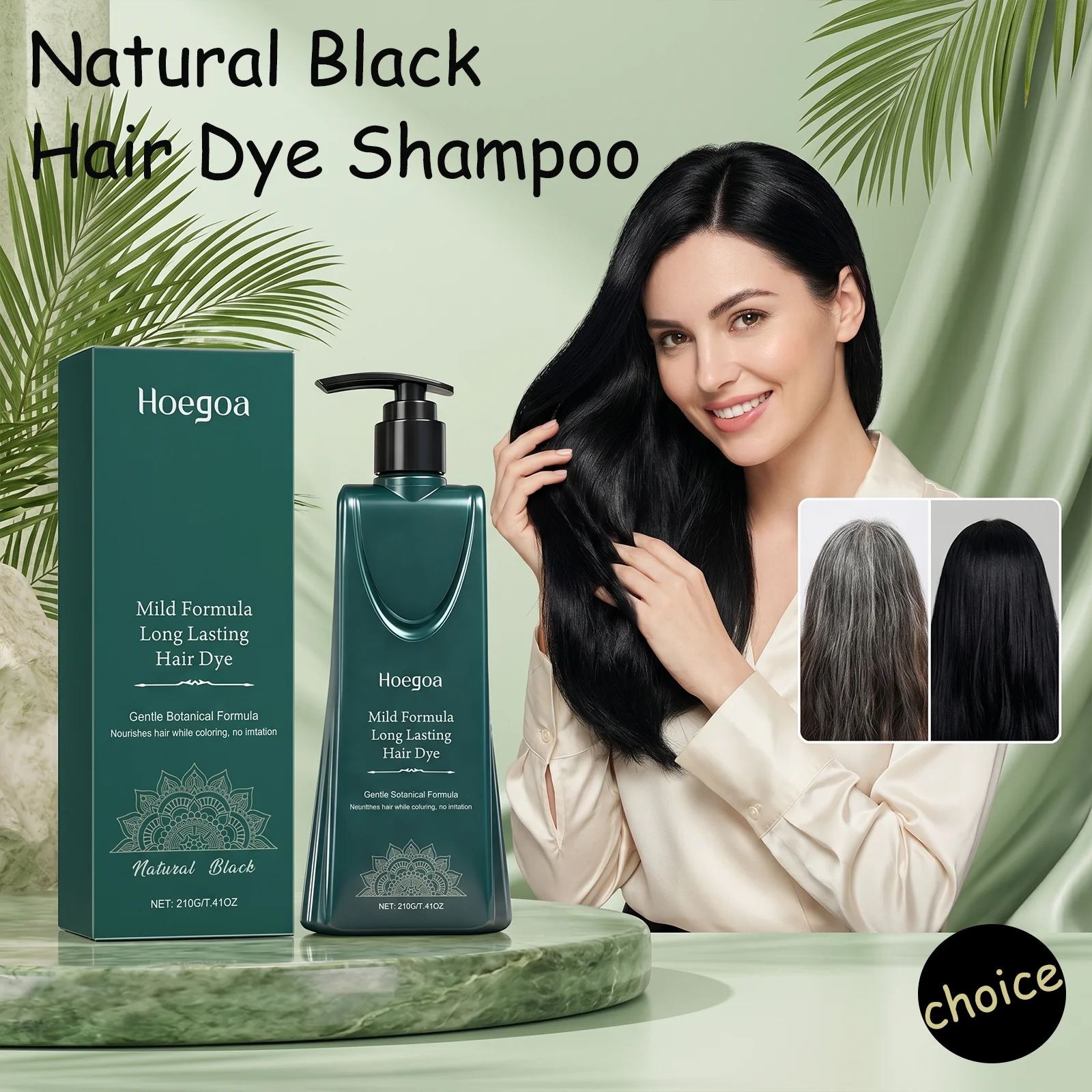 

210G Natural Black Hair Dye Shampoo Cover Gray White Hair Long-Lasting Color Nourish Repair Damage Herbal Darkening Shampoo