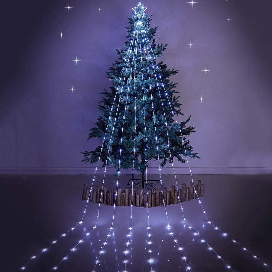 9x2M Christmas Decorations Star String Lights 180LED Waterfall Tree Fairy Lights with Top Star Outdoor Decor Garland Light