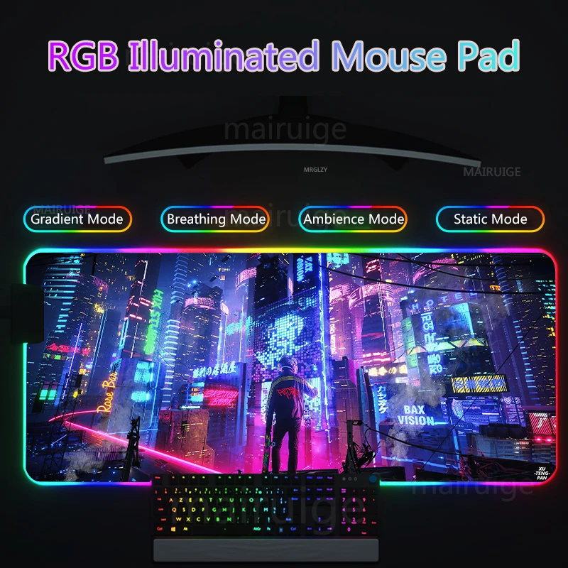 RGB Led Backlight Mouse Pad Cool Cyberpunk Gaming Accessories Carpets Large Mause Pad Gamer XL Neon Mechanical Keyboard Desk Mat