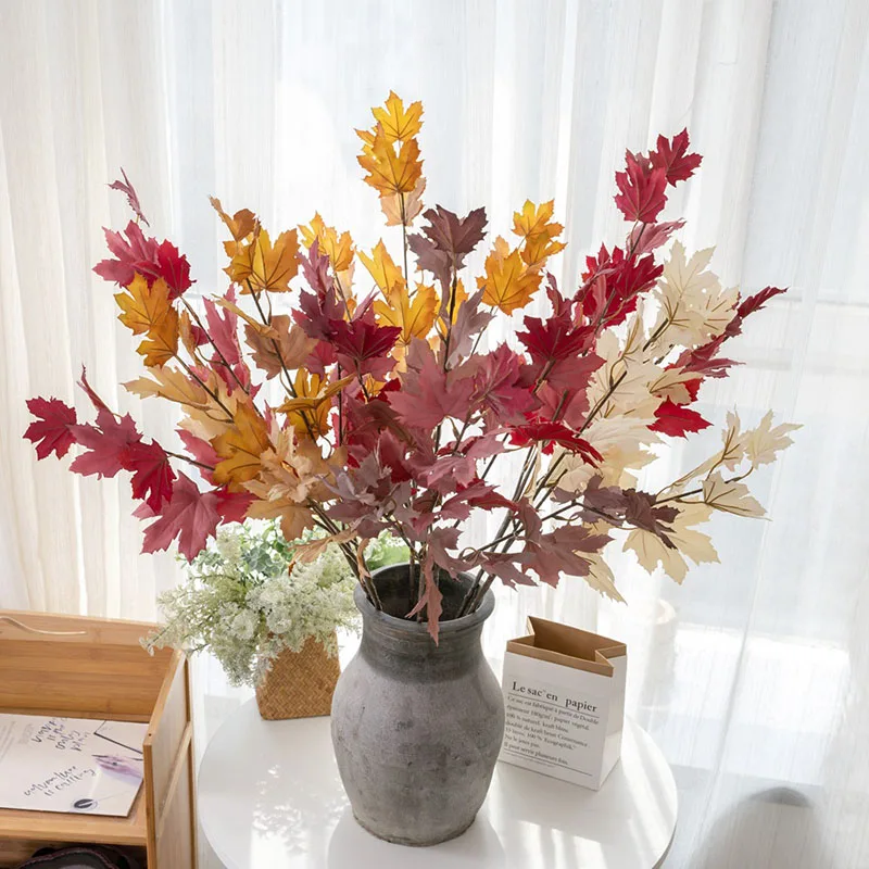 

Handicraft Single Branch Maple Leaf Wholesale Simulation Flower Manufacturer Fake Flower Green Plant Wedding Party Home Decor