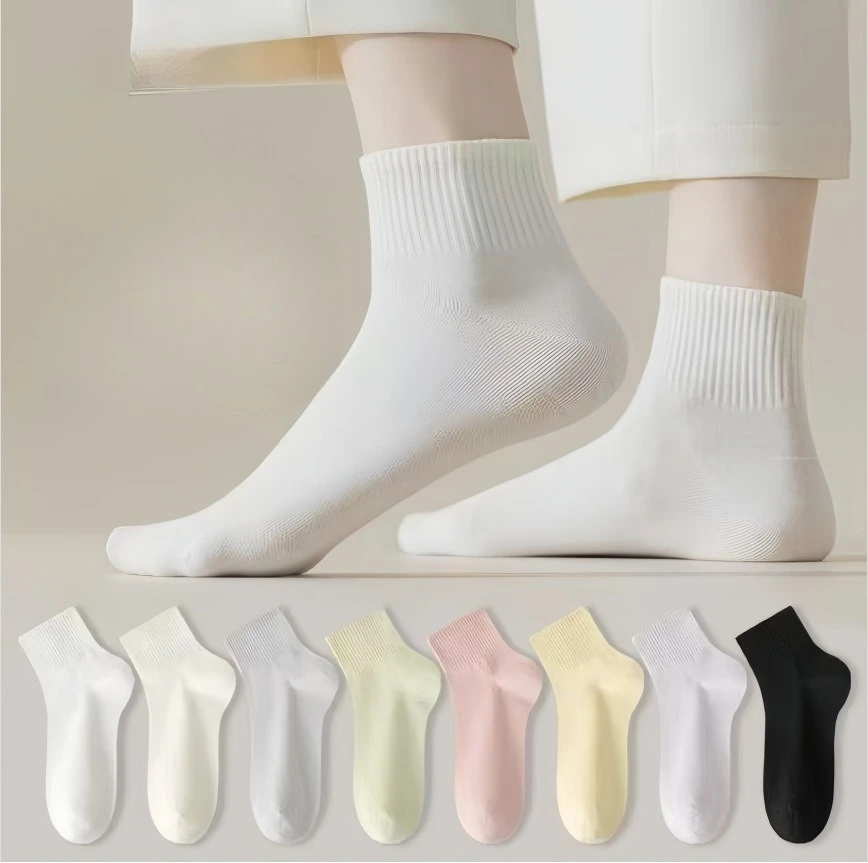5 Pairs Women Macaron Colored Short Socks Fashionable Simple Soft Comfortable Sweat Absorbing Breathable Casual Socks