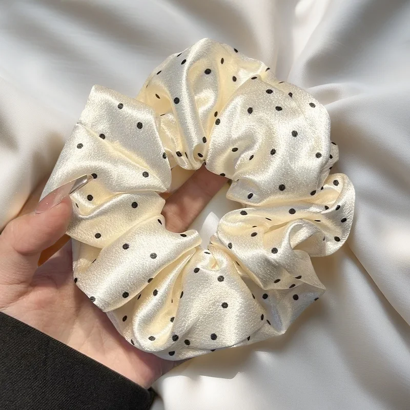 2025 New Polka Dot White Scrunchies 12cm  8cm Hair Bands Female Elegant Black Rope Ties Kawaii Ponytail Holder Headwear