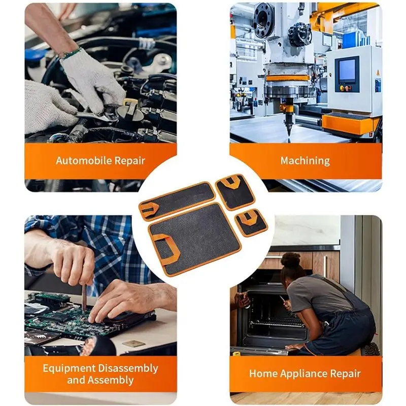 AB42-4-Piece Magnetic Tool Mat Set Mechanic's Organizer Tray For Screws, Nuts, Bolts & Parts - Flexible, Oil & Water Resist