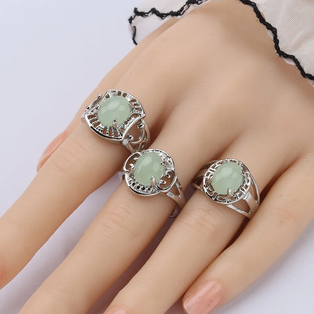 25 قطعة/الوحدة مختلط تقليد الطبيعية الخضراء افينتورين حجر خواتم للنساء مجوهرات الأزياء