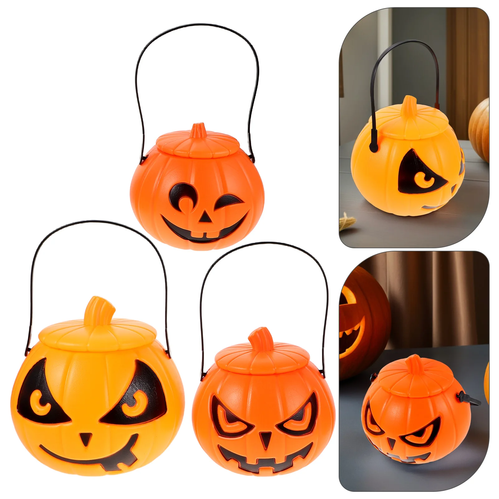 

3 Pcs Pumpkin Bucket Halloween Candy Container Party Favor Snack Holder for s Plastic Gifts