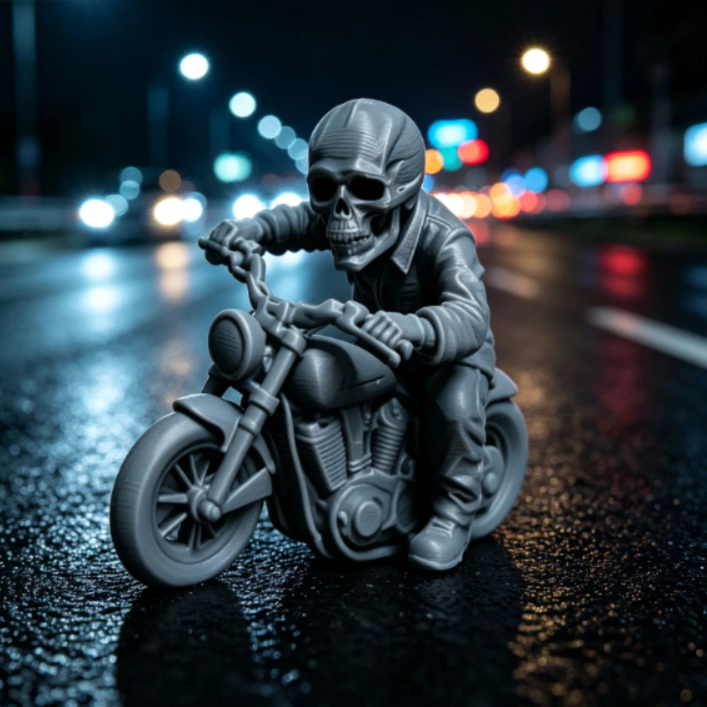 Figurine de motard squelette gothique, statue de motard à crâne imprimée en 3D, décoration de bureau et d'étagère, ornements de collection pour Halloween
