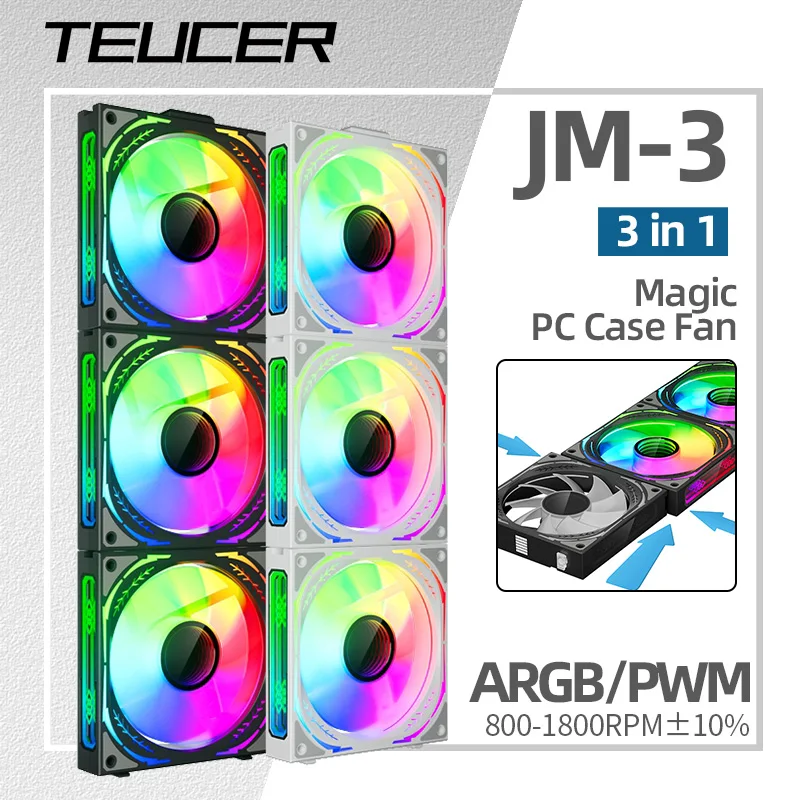 Teucer JM-3 120mm 3in1 Magic Wire free splicing PWM ARGB PC Case Fan Desktop Chassis for CPU Water Radiator Cooling Ventilator