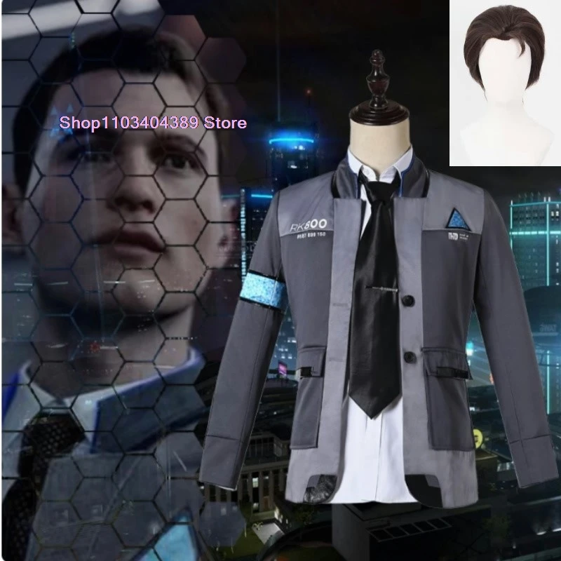 Game Detroit Become Human Cosplay Costume Connor Cosplay Uniform Men Jacket White Shirt Tie RK800 Coat Costume Full Set roleplay