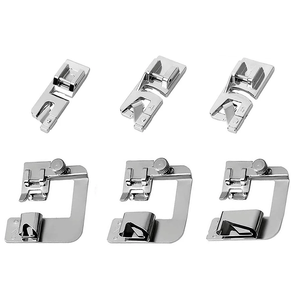 6 PCS/Set Narrow Rolled Hem Foot Rolled Hem Presser Feet For Singer Brother Domestic Sewing Machine Accessories