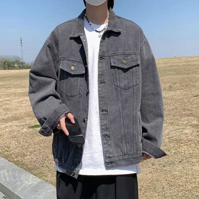 

Autumn Winter Large Size 8kg Color INS Collar Trendy Men's Stand Jaet Long Sve Single Button Outerwear Youth ...