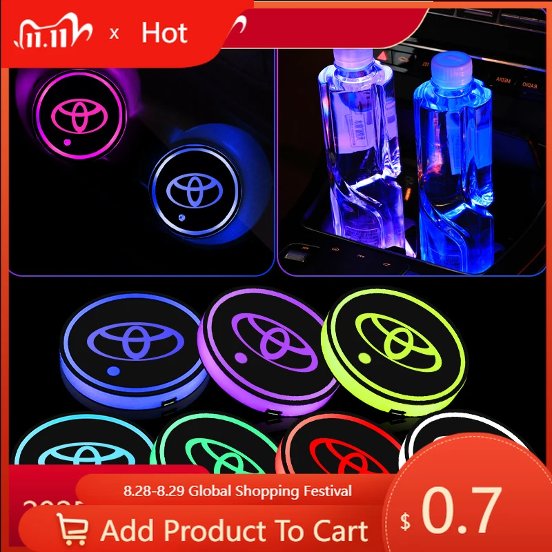 トヨタ2026年新型用-ハブキャップ2個-led発光-車用ウォーターカップコースター-7色usb充電ライト-トヨタ用