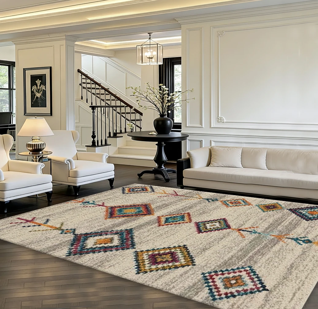 Colorful Tribal Arrow Geometric Boho Area Rug, Non-Slip Floor Carpet for Living Room Bedroom Home Decor
