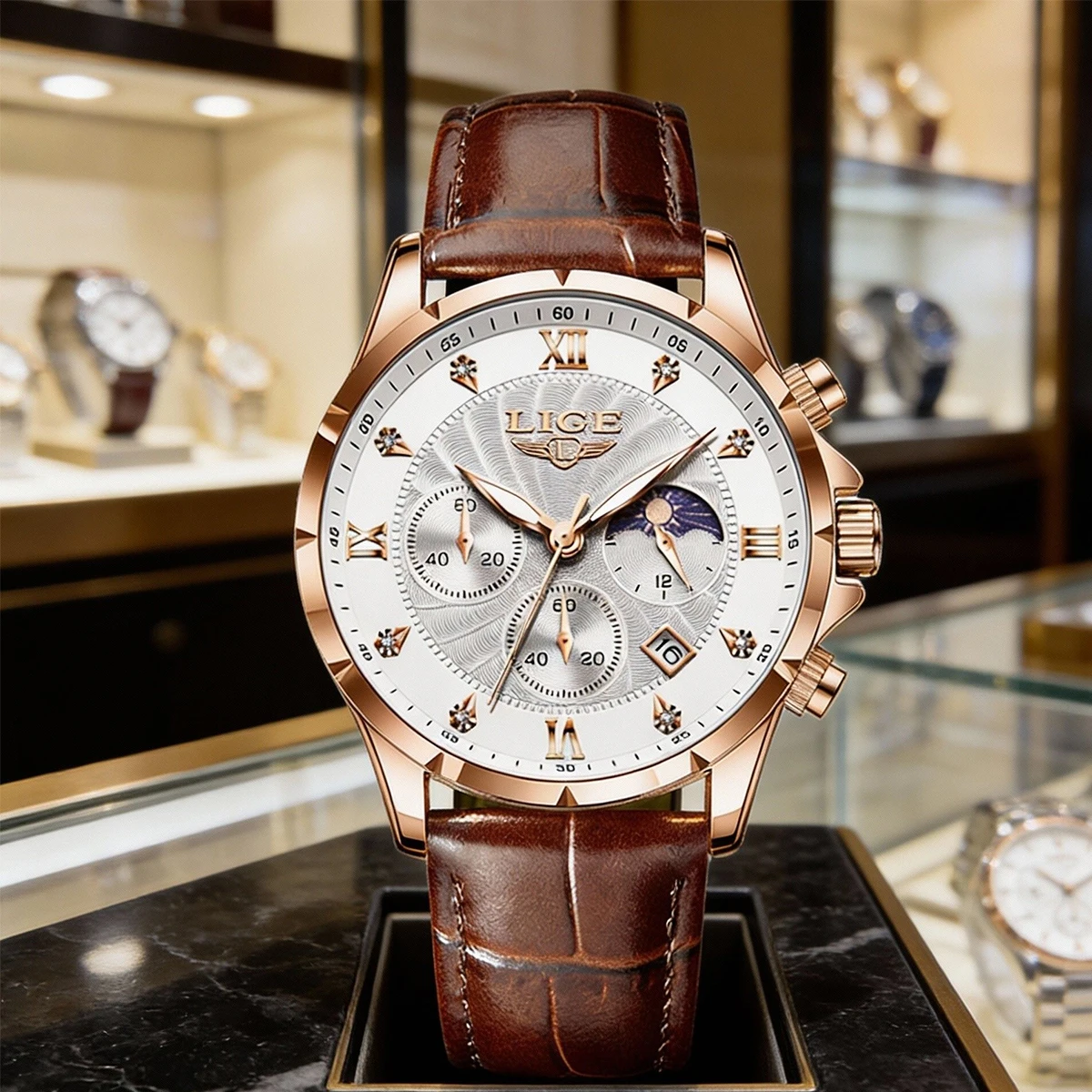 

Мужские наручные часы LIGE, премиум-класса, водонепроницаемые, с подсветкой, указателем даты и дня недели, кварцевые, спортивные, кожаный ремешок, мужские часы, reloj hombre