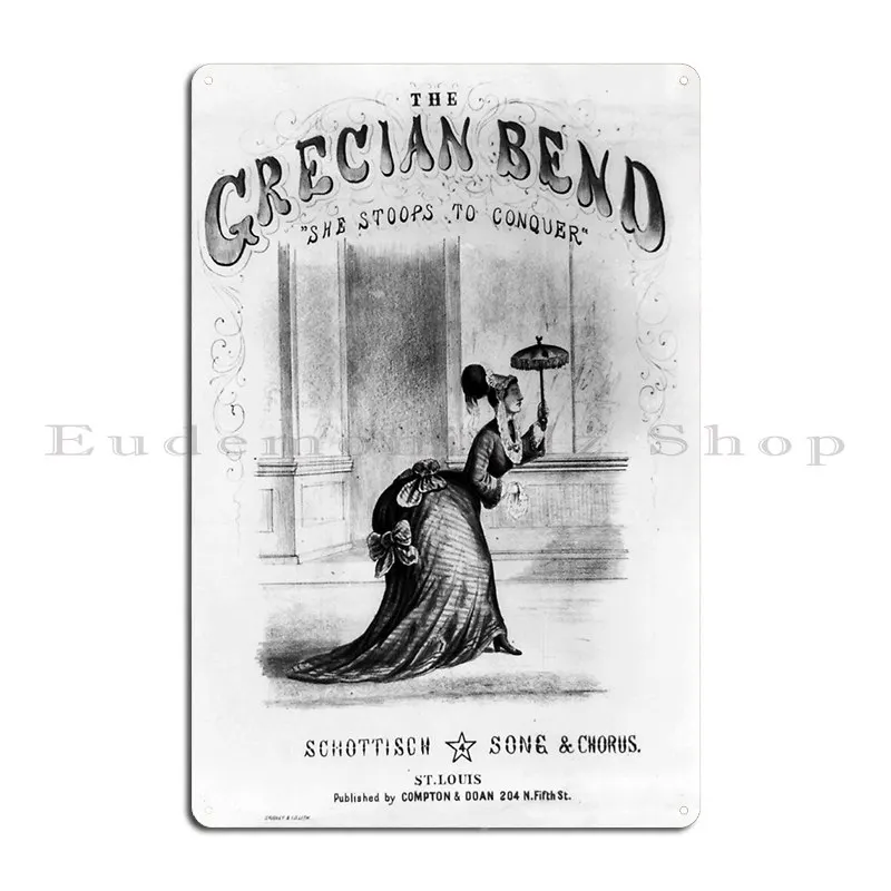 Music Sheet Cover The Grecian Bend Bandw 1868 V1 Wheeliegdart Metal Plaque Poster Wall Decor Designing Wall Cave Tin Sign Poster