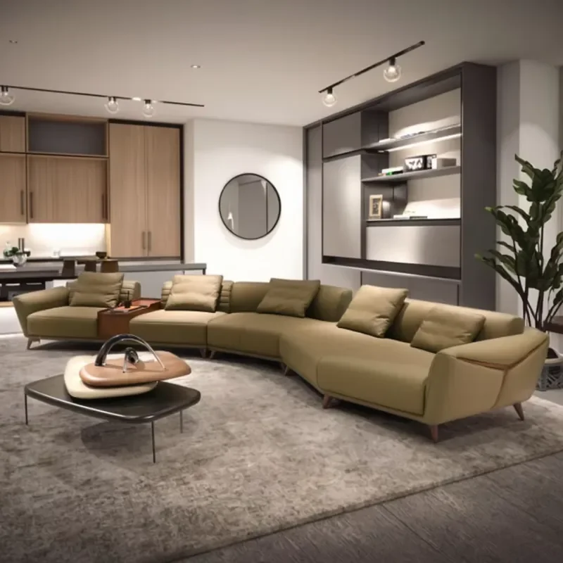 #Customized retro leather modular segmented sofa set, living room, villa, basement, hotel