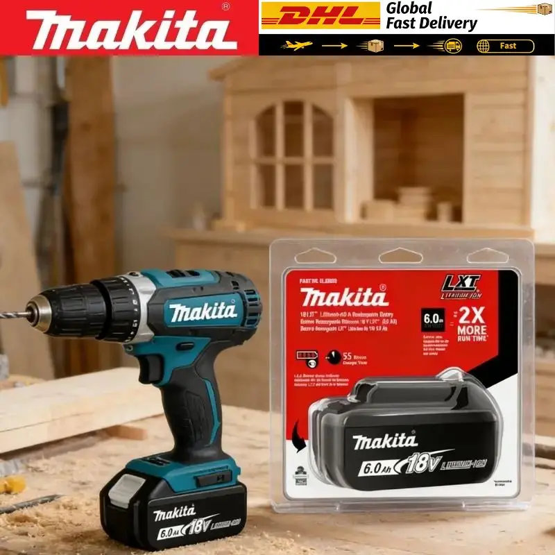 

Электрическая бесщеточная дрель Makita и аккумулятор 18В 6.0Ач, совместимый с BL1860 BL1850 BL1830 BL1840, аккумулятор большой емкости