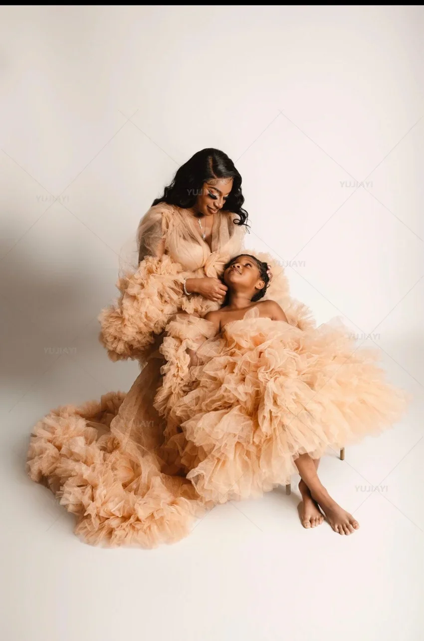 Mummy and Daughter Fluffy Tulle Gown Maternity Robe for Photoshoot Girl Princess Tutu Dress Birthday Party Prom Dresses