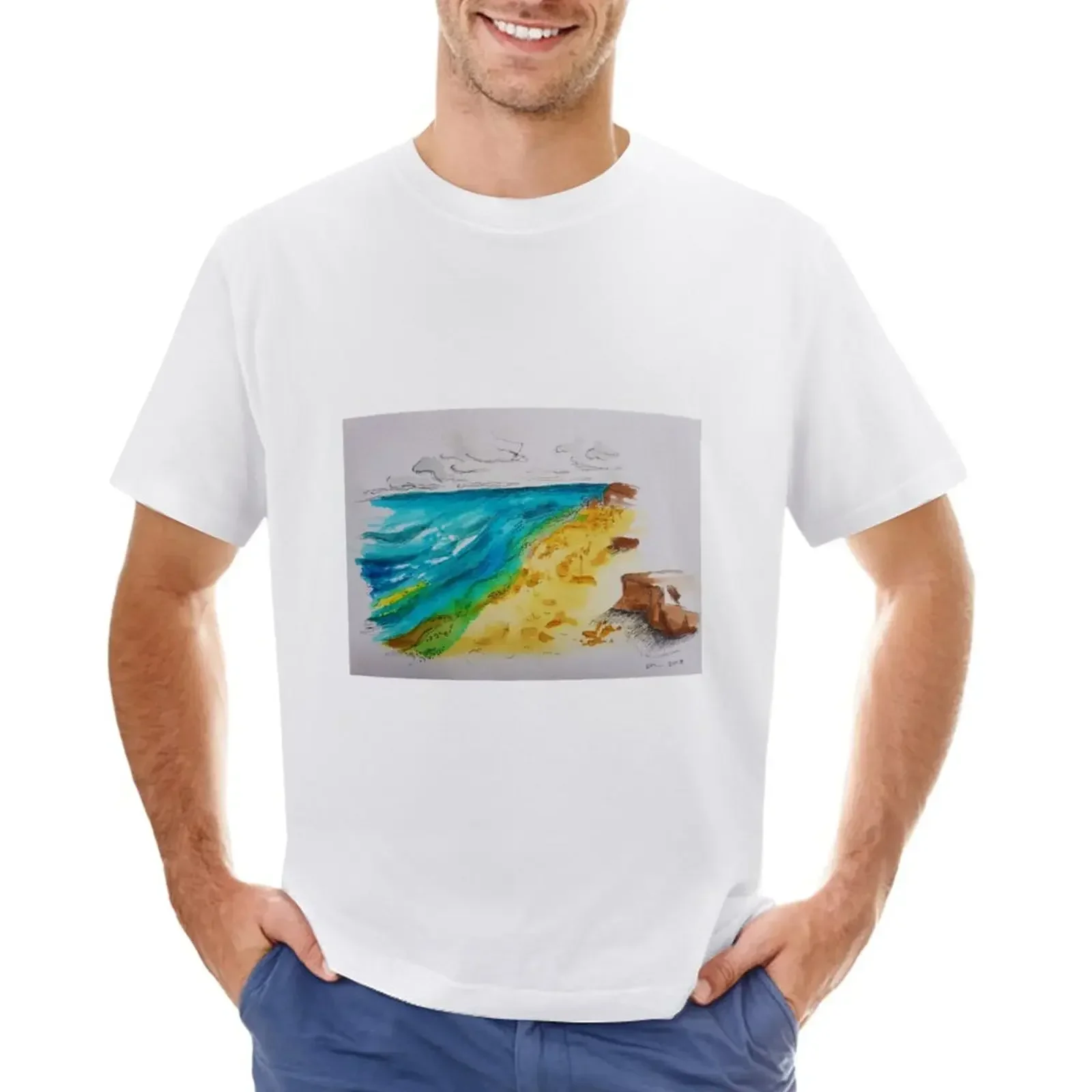 Beach scene #1 T-Shirt sports fans blacks heavyweights tshirts for men