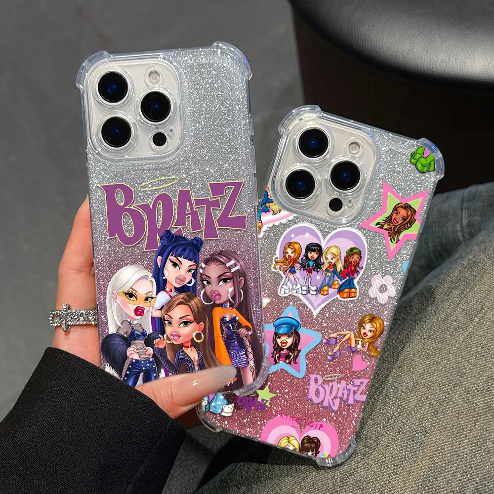 Lovely Cute Bratzs Doll Phone Case For iPhone 16 15 14 13 12 11 Mini Pro Max X XR XSMax 8 Plus Anti Fall Bling Clear Back Cover