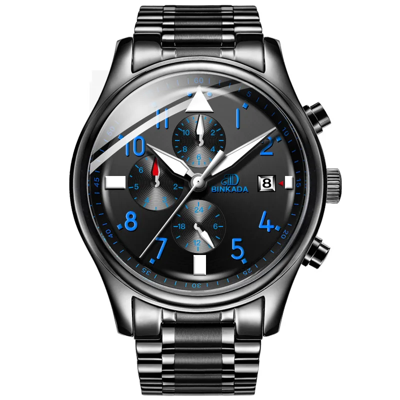 

Luxury Brand BINKADA New Mechanical Watch Automatic Movement Calendar Luminous Waterproof Pilot Watch for Men Reloj Hombre