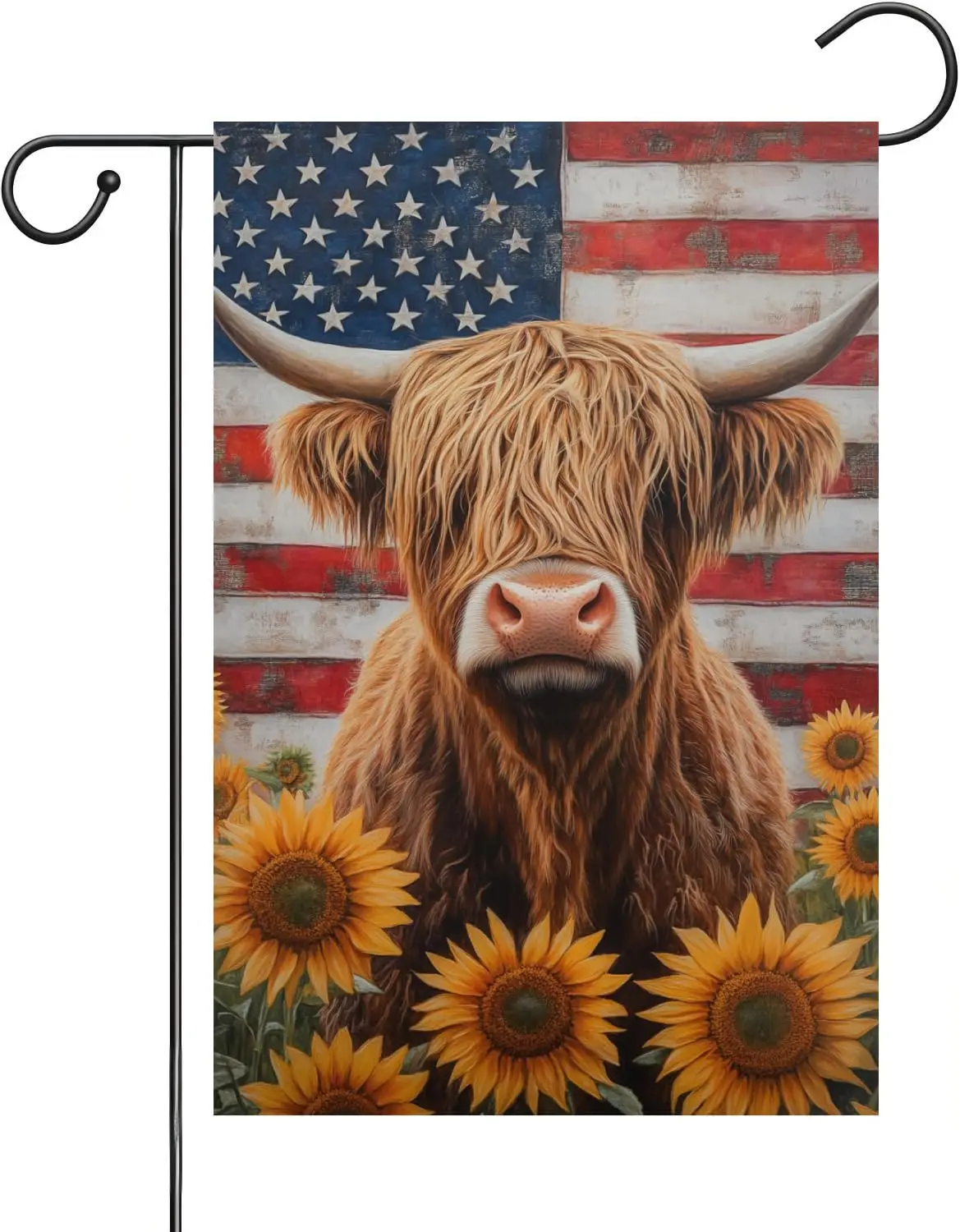 Sunflower Highland Cow Garden Flag 12x18 Inch Double Sided Outside, USA 4th of July Memorial Day Independence Day Animal Yar PPM