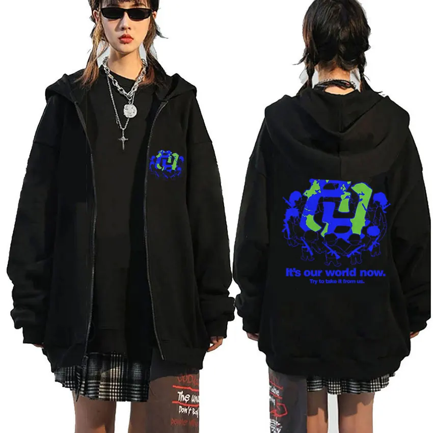 RR KanKan WoRRld Zipper Hoodie Kankan Really Rich It's Our World Now Try To Take It From Us Sweatshirt Unisex Kpop Zip Up Jacket