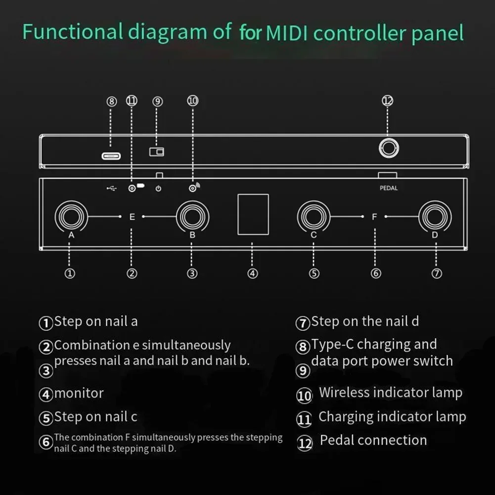 Portable Chocolate 212x36x17mm Equipment For MIDI Footswitch Controller Rechargeable 4Buttons Pedal For Musicians Performers