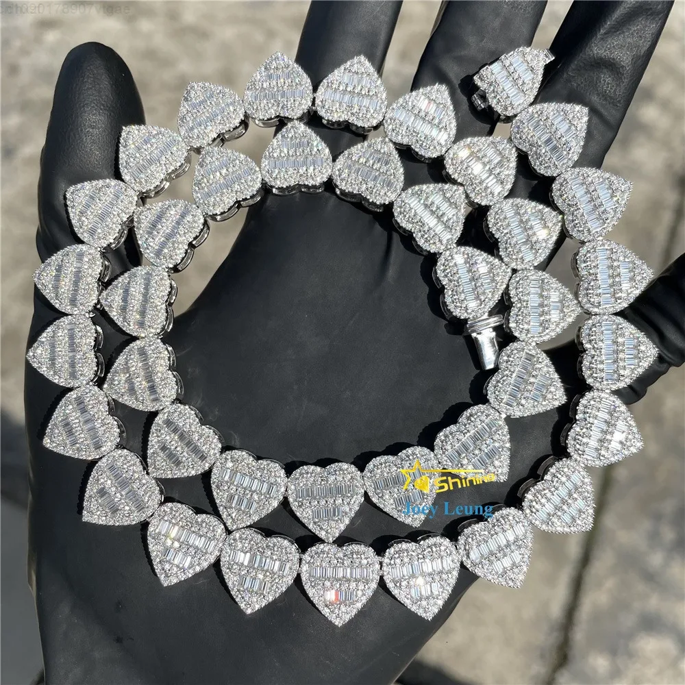 

Gra Certificate Pass Diamond Tester Silver Necklace Vvs Moissanite Diamond 13mm Baguette Heart Iced Out Cuban Link Chain Hip Hop