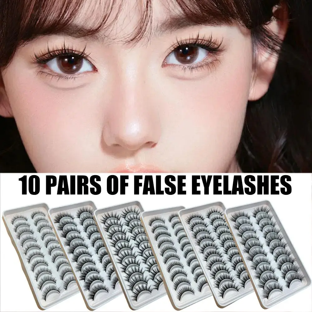 10 pares de pestañas de visón naturales pestañas postizas suaves cruzadas desordenadas pestañas densas extensión maquillaje Faux Cils gato 3D falso