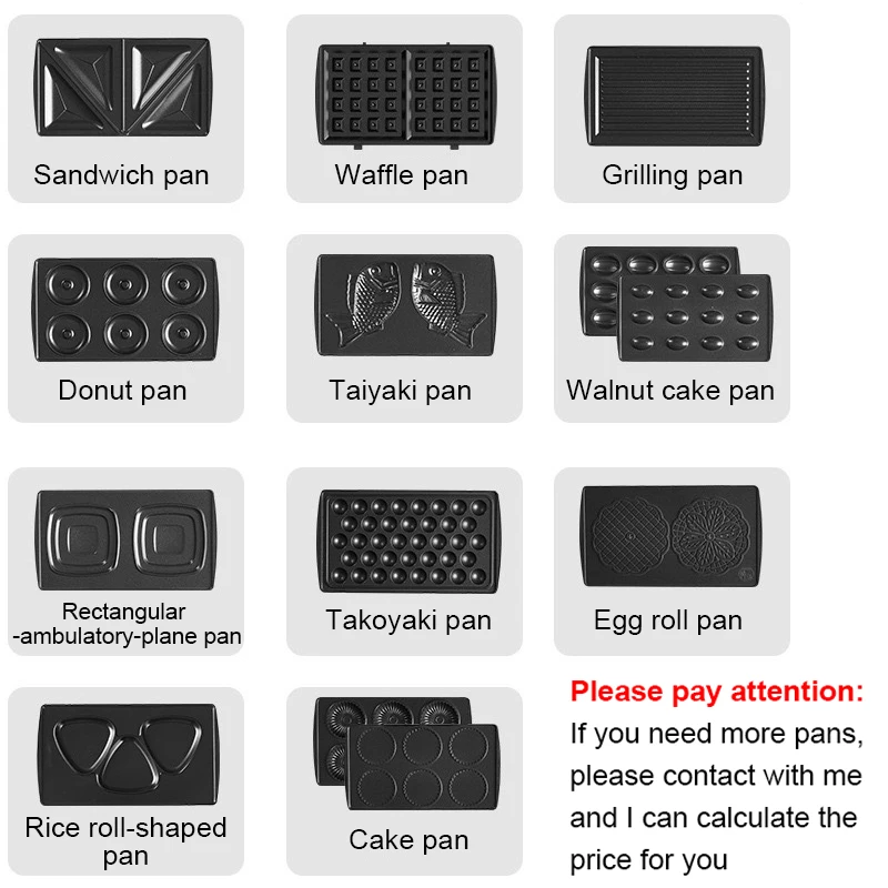 Wielofunkcyjna elektryczna gofrownica Donut Sandwich Machine Walnut Cake Oven Toaster BBQ Grill Non-Stick 7 Opcjonalna blacha do pieczenia