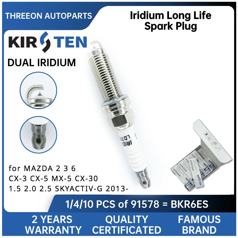 

KIRSTEN Iridium Spark Plug for MAZDA 2 3 6 CX-3 CX-5 MX-5 CX-30 1.5 2.0 2.5 SKYACTIV-G 2013- VR7NII33X PE5R-18-110 KSP91578