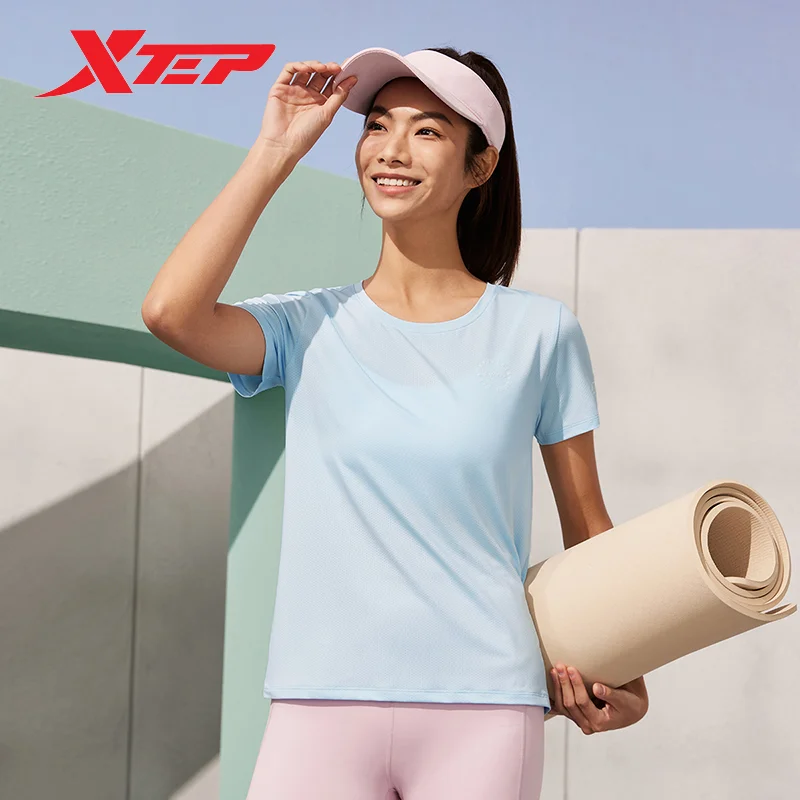 Xtep Short Sleeve Knitted Shirt For Women 2024 Summer Casual Women\'s T-shirt Breathable Comfortable Outdoor Tops 876228010170