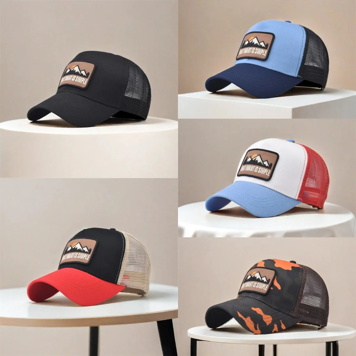 

Unisex Color Block Mesh Trucker Hat with Letter Embroidery Breathable Baseball Cap for Summer Outdoor Sports Cycling