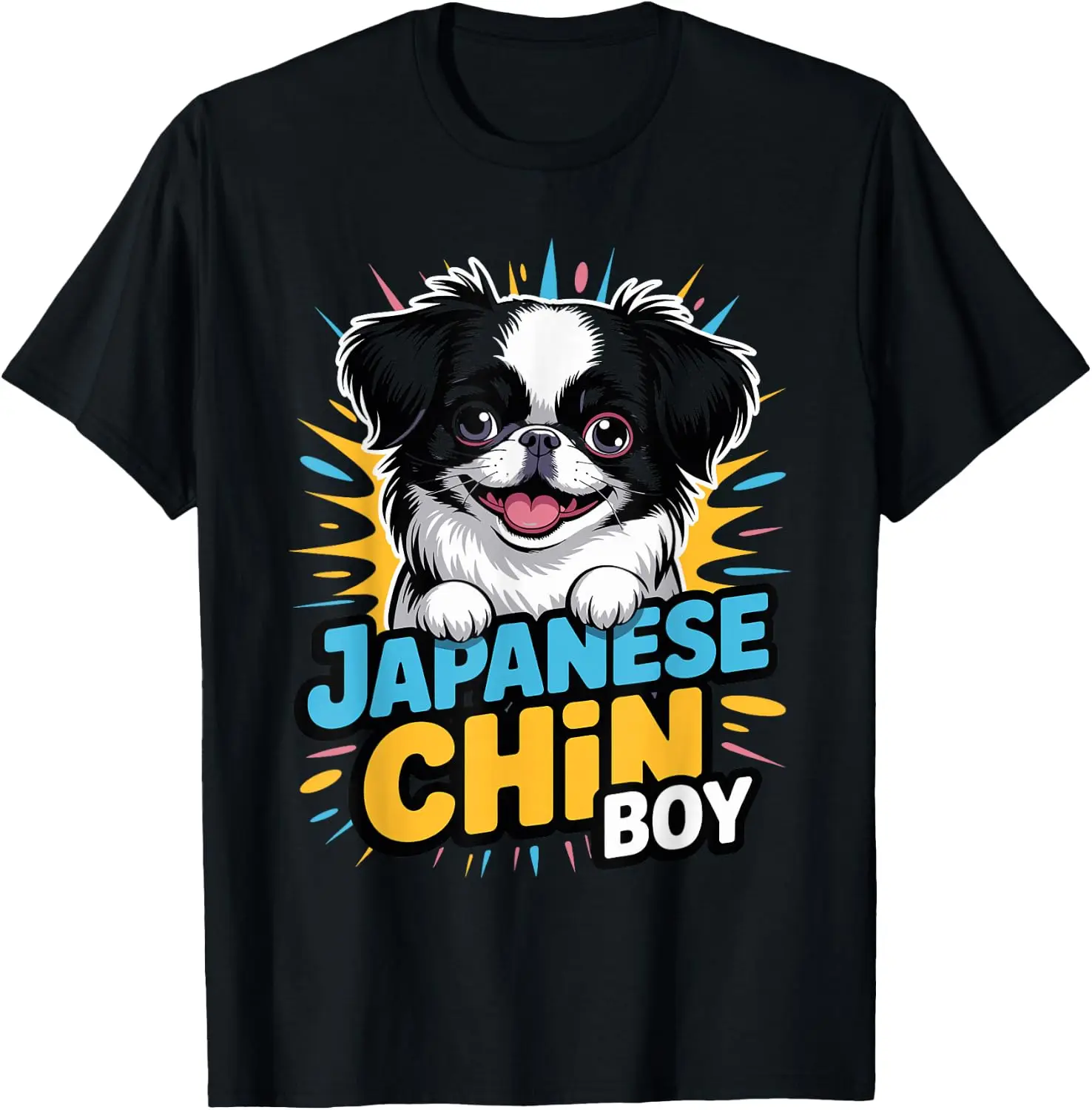 Mens Japanese Chin Boy Cartoon Canine Toy Pet Dog Breed T-Shirt 100% Cotton Trendy Y2K Short-Sleeve Tee-Soft, Quick-Drying,