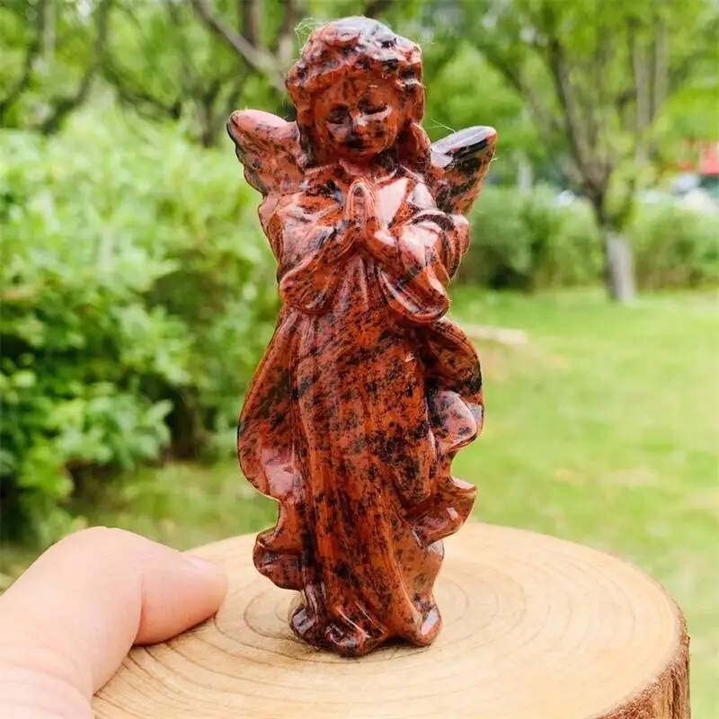 

10CM Natural Red Obsidian Angel Carving Handmade Crafts Healing Reiki Stone Home Decor Decoration 1PCS