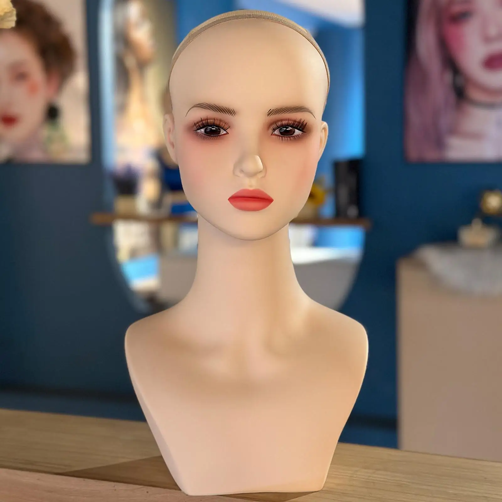 

Female Mannequin Head Portable Professional Multipurpose with Makeup for Styling Drying Hairdresser Training Shopping Mall Salon