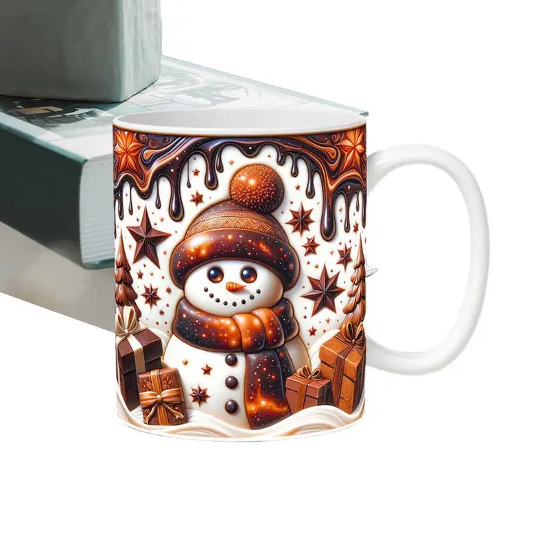 

Christmas Hot Chocolate Cup Snowman Ceramic Mug 3D Visual Effect Pattern Festival Milk Tea Water Cup 3D Visual For Drinking