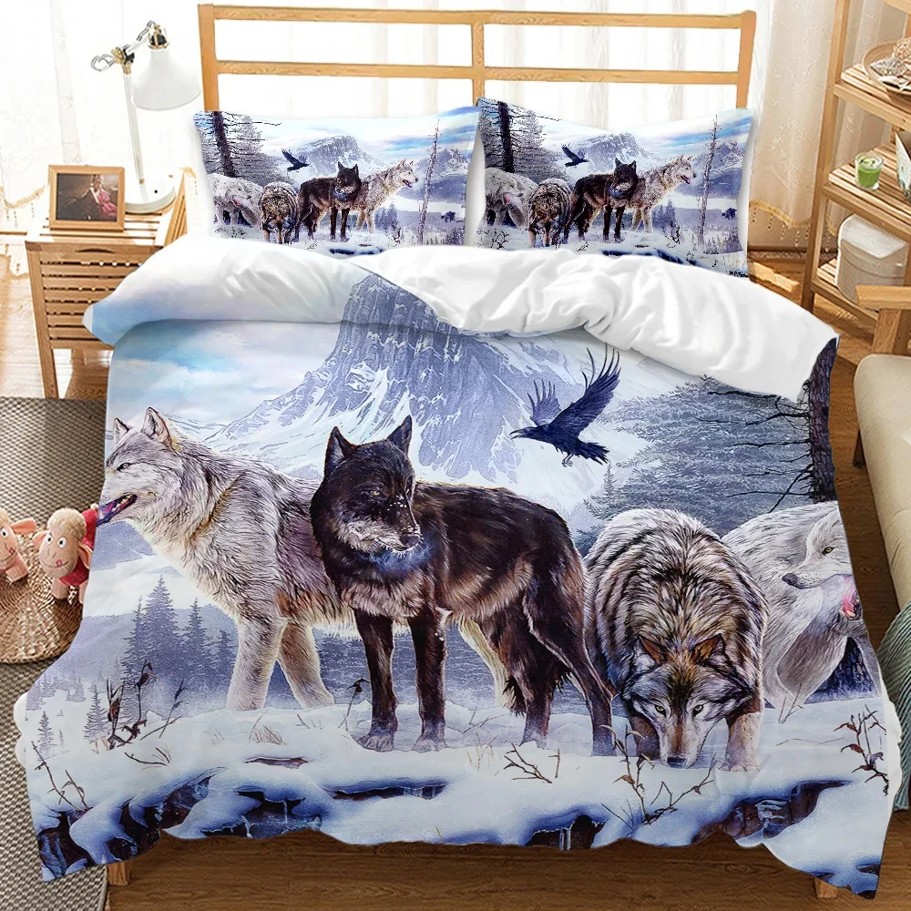 3D Print Wild Snow Wolf Animal Bedding Set,Duvet Cover Bed Set Quilt Cover Pillowcase,King Queen Twin Size Boys Girls Adults