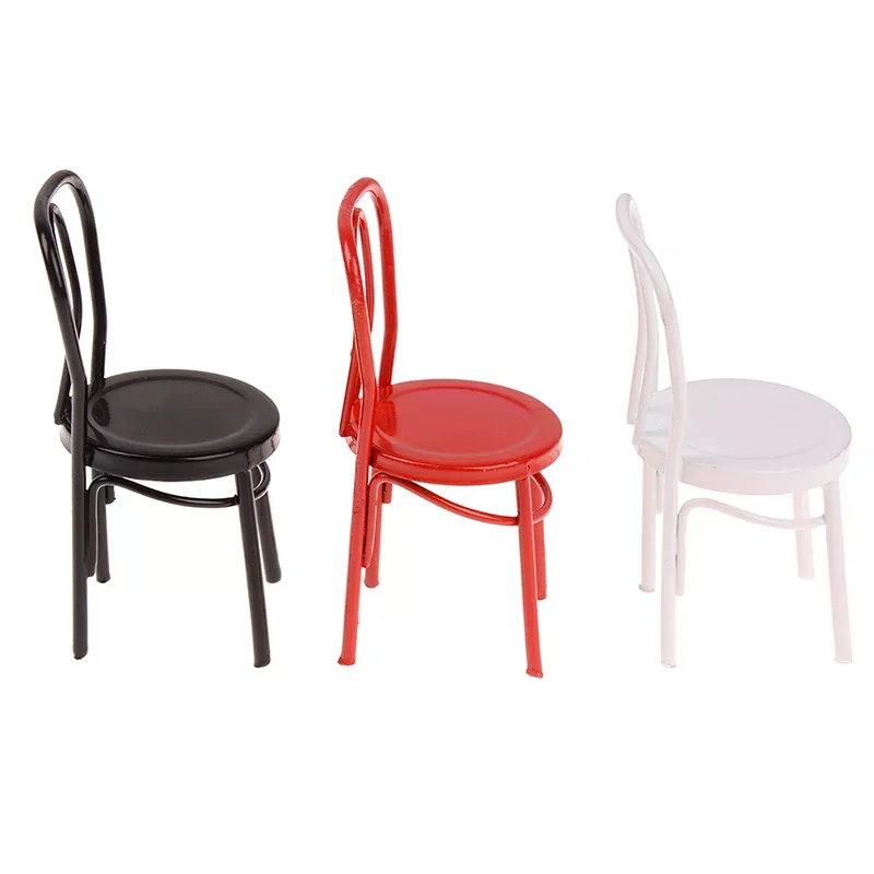 Dollhouse Miniature Matal Bistro Backrest Chair Artificial Home Iron Dinning Chair Fairy Garden Building Furniture Acces view 4
