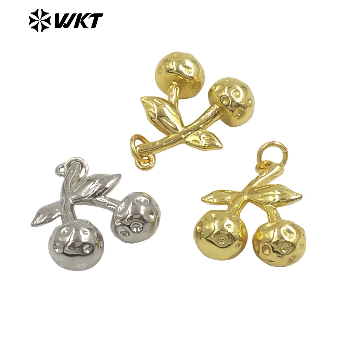WT-JFE151 Wholesale Women Jewelry Finding Tiny Pendant Silver/ Gold  Plated Cherry Shape Metal Yellow Brass For Earrings DIY