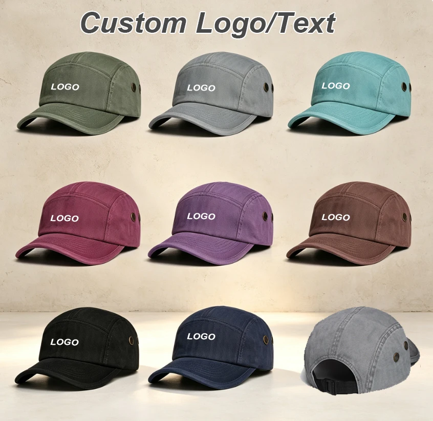 Custom Logo Print Unisex Cargo Short Brim 5‑Panel Baseball Cap Japanese Style Outdoor Sport Casual Sun Baseball Cap Men Women