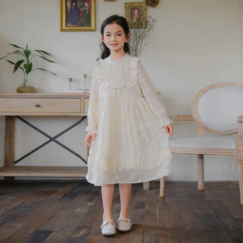 Girl Princess Dress Fall Winter 2023 Lolita Embroidery Dress for Girls Long Sleeve Children Clothing Birthday Party Vestidos