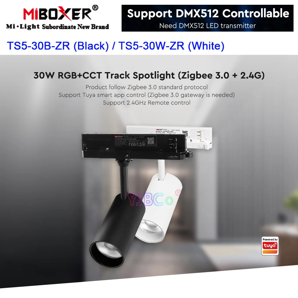 

Miboxer 2.4G Zigbee 3.0 RGBCCT LED Track Light Tuya APP 30W Spotlight Rail type Lamp DMX512 Transmitter/2.4G RF Remote control