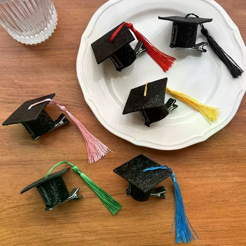 2Pcs Graduation Tassel Hat Mini Doctoral Cap Clip Headband Graduation Hat Party Stereoscopic Headdress Graduation Hair Decor