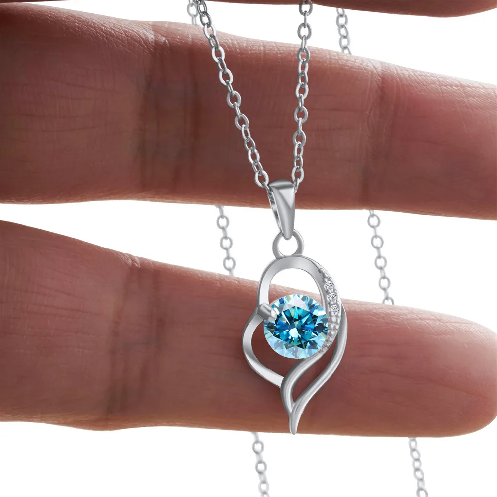 Butterflykiss 925 Sterling Silver Open Heart Pendant Necklace D VVS1 Round Cut Moissanite Love Charm Necklace For Women