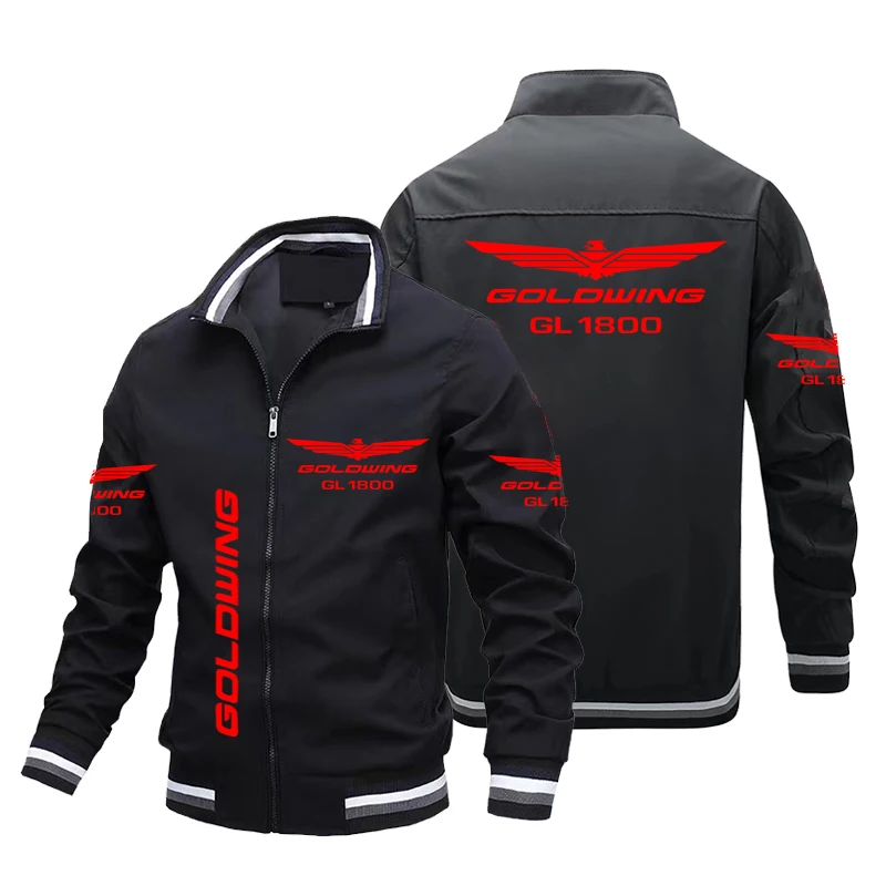 Men\'s Motorcycle Jacket Red Gold Wing GL1800 Print Biker Jacket Racing Team Suit Jacket Trendy Bomber Jacket Men\'s Clothing Coat